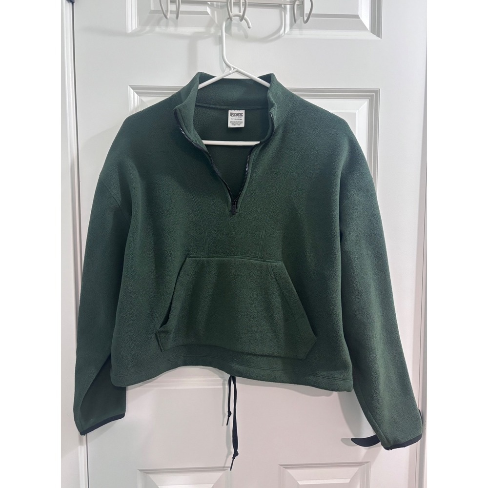 Pink Victoria's Secret Quarter Zip Fleece Pullover Green Cropped Size  Small